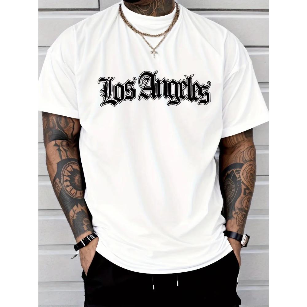 New Men's Casual Polyester Fabric Breathable Round Neck T-shirt with Letter Print Pattern Suitable for Outdoor Shopping Wear