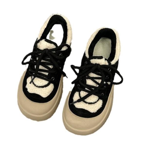 [Yushilai] Chaussures de skate à lacets style collège pour femmes 2025 hiver nouvelles chaussures décontractées chaudes en velours muffin à semelle épaisse