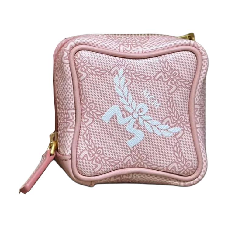 MCM Pink Visetos Monogram Zip Pouch with Embroidered Logo for Daily Travel Use Basic Set BagDust Bag 23890₽