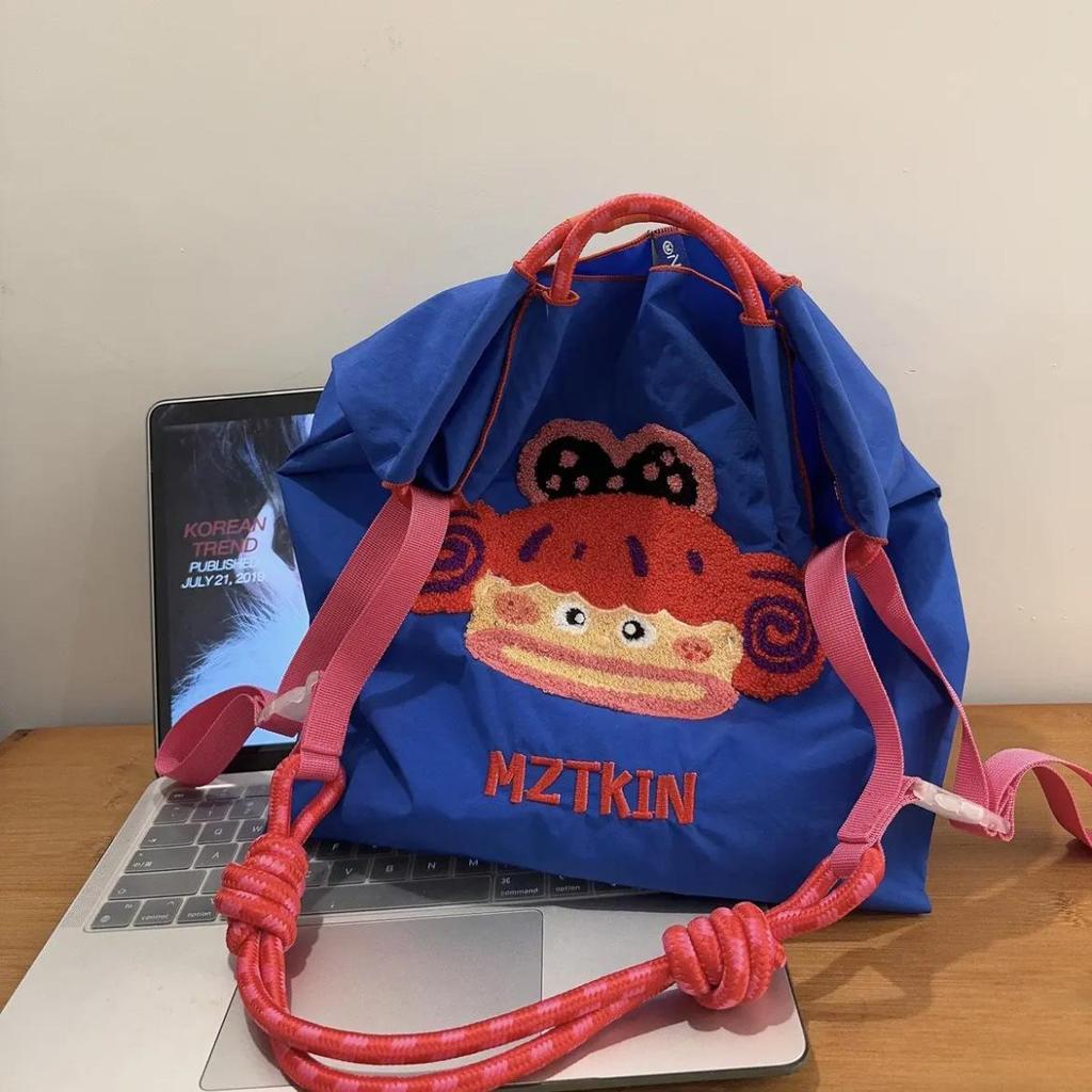 Trendige blaue bestickte Bucket Bag - Vielseitige Handtasche aus Oxford-Gewebe mit großem Fassungsvermögen