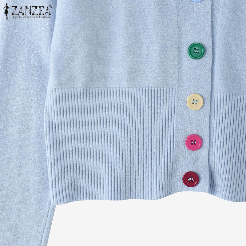 ZANZEA Spring Women V Neck Long Sleeve Buttons Cropped Casual Sweaters Cardigans