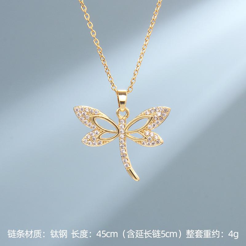 High Grade Dragonfly Zircon Pendant Necklace Stainless Steel Trendy Insect Choker Jewelry Party Gifts For Women Girls