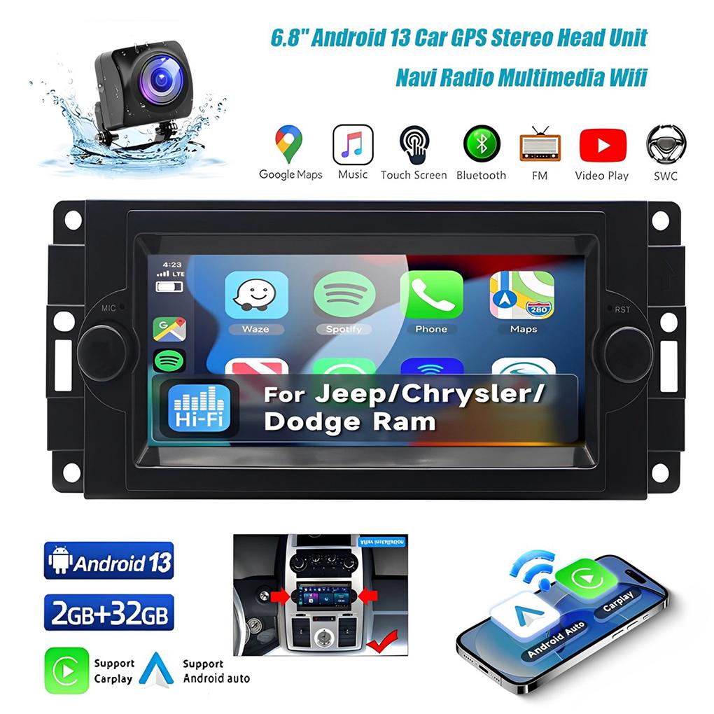 

Android 13 Car Stereo Radio GPS Navigation 2+32G For Dodge Ram 1500 2500 3500 2006 2007 2008 for CarPlay Android Auto чорний