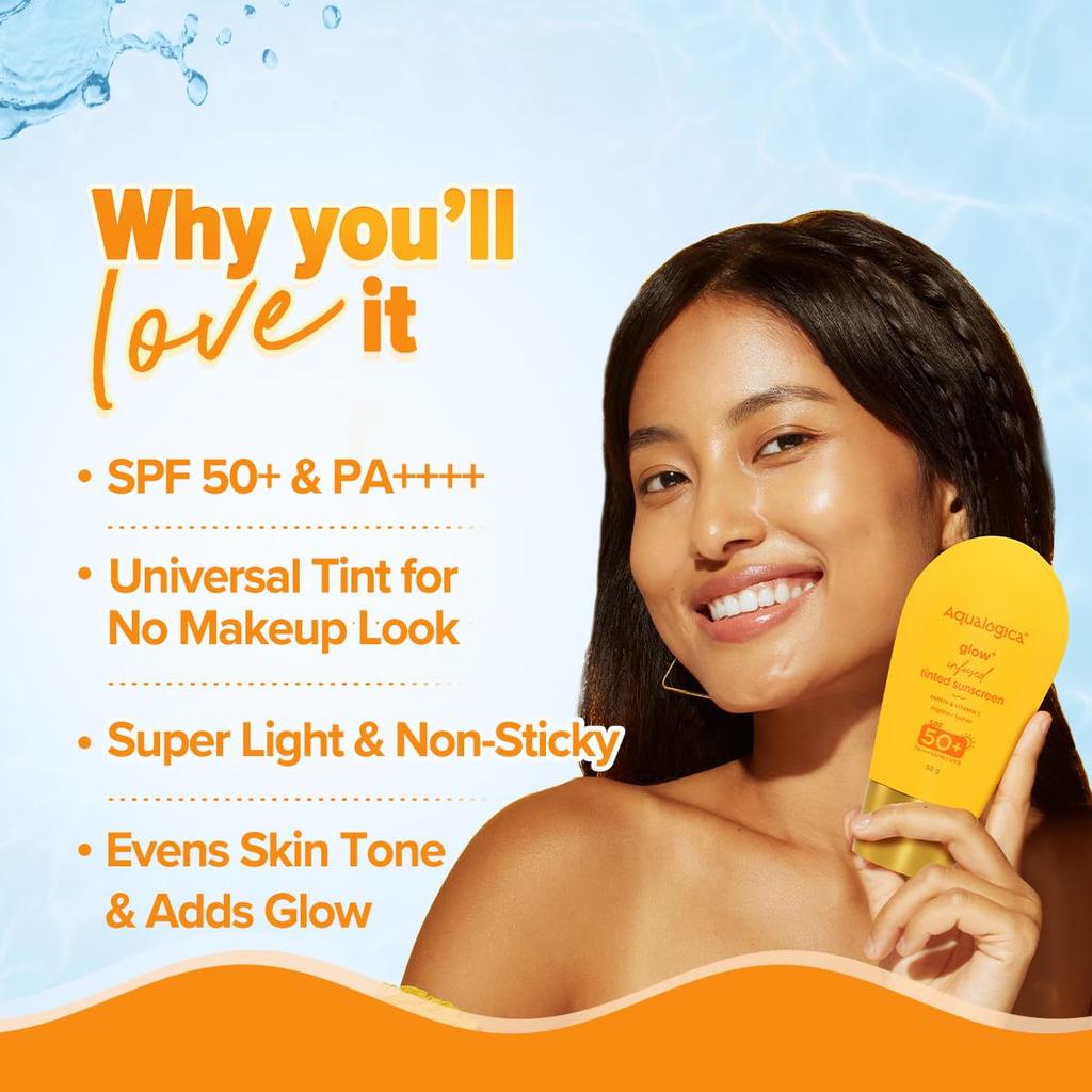 Aqualogica Glow Plus Getönte Sonnencreme SPF 50 PA++++ Universeller Farbton Leichter Täglicher Sonnenschutz 50 g Creme