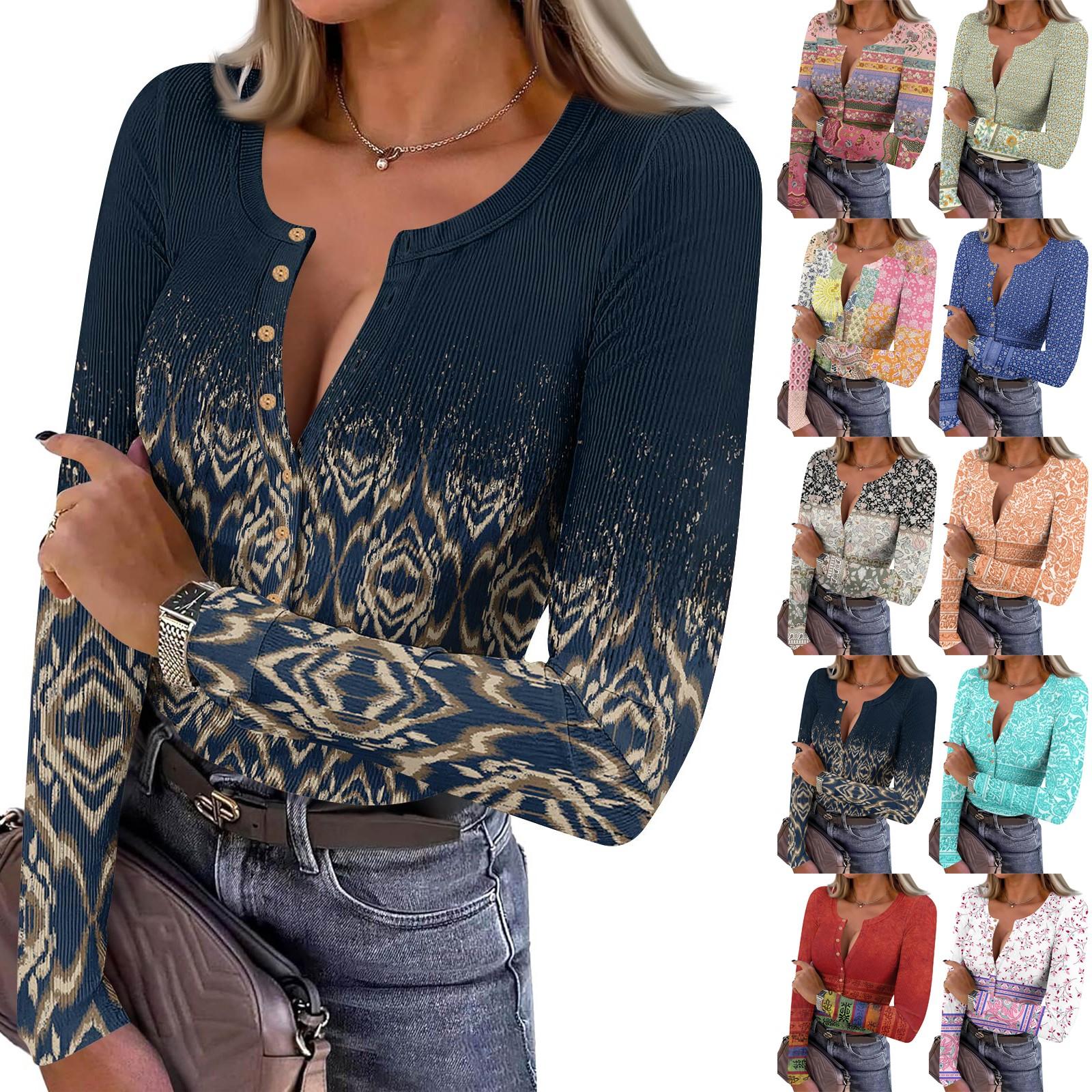 

Women s Slim Bottom T-shirt Fashion Casual Gradient Printing Round Neck Pullover Long Sleeve Top L ціан