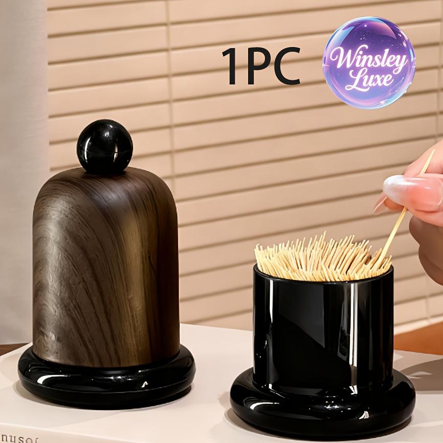 1Pc Elegant Walnut Wood Toothpick Holder with Ball Top - Solid Wood Design, High-End Decor for Living Room & Kitchen, Portable