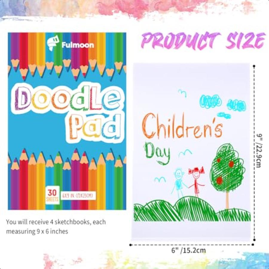 4 Pcs Doodle Drawing Paper Pad for 30 Sheets Drawing Paper Coloring Sketch Book Art Plies for Teens Adults Crayons Pencils Sch