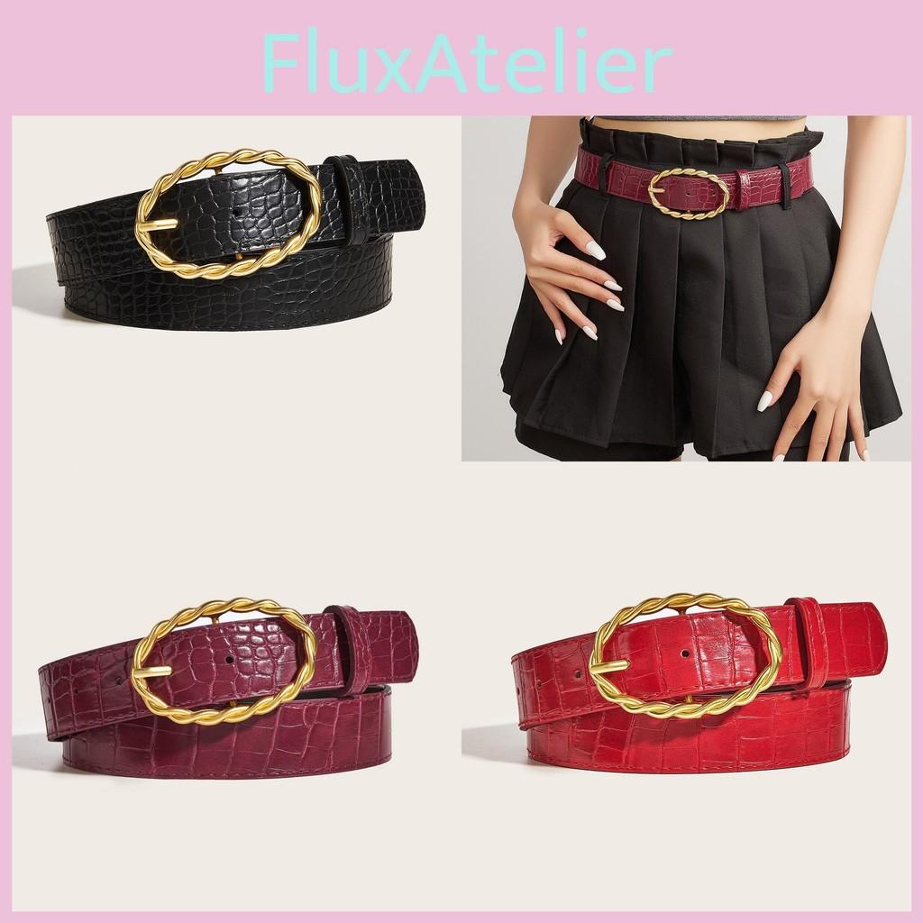 Grain Stone Womens Pu Leather Belt With Twists Oval Metal Buckle Everyday For