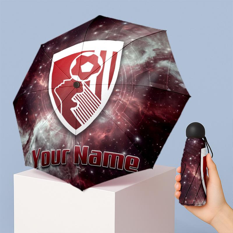 Bournemouth Football Manual Five Fold 8 Rib Umbrella Support Custom Text, Lightweight Travel Umbrella