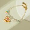 Retro Rocking Horse Pearl Necklace with Colorful Enamel - Luxurious Clavicle Chain