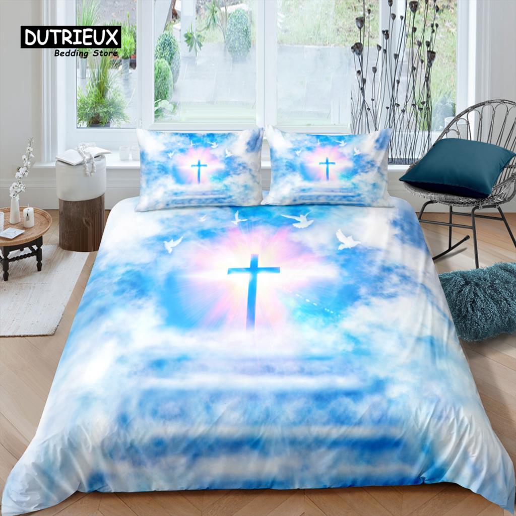 

Home Living Luxury 3D Clouds and Cross Bedding Set Duvet Cover Set Pillowcase Kids Bedding Set Queen and King EU/US/AU/UK Size US Queen(228x228cm)