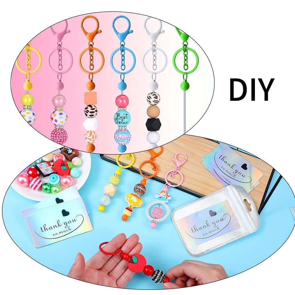 Portable Handmade Keychain Craft Supplies Crafting Bundles with Metal Bead Rods Clear Bags and Thank You Cards
