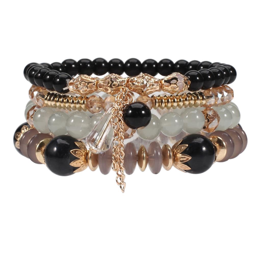 4Pcs/set Bohemian Stackable Bead Bracelets For Women Multilayered Bracelet Pendant Charm Stretch Bangles
