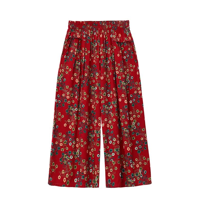 Pantalones Casuales Sueltos de Siete Minutos de Pierna Ancha de Cintura Alta para Mujer de Verano para Mujeres de Mediana Edad y Mayores Finos Cómodos
