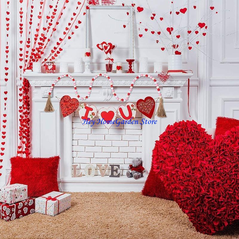 652F 2Pcs Handmade Graduation Party Farmhouse Rustic Bead Garlands with Tassels DIY Wall Hanging Pendant Home Decoration