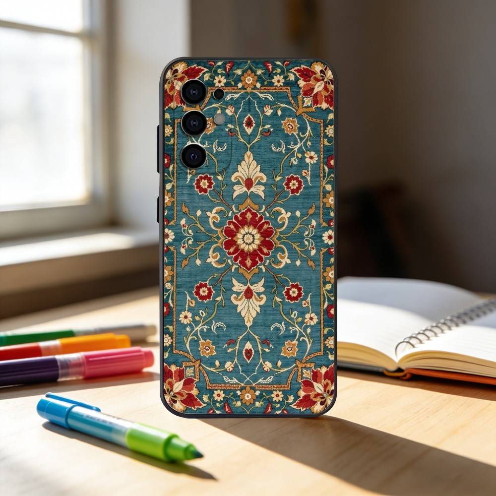 p-Persian Carpet Floral Pattern   Phone Case For Samsung S25,S24,S21,S22,S23,S30,Ultra,S20,Plus,Fe,Note,10,9,5G Black Cover
