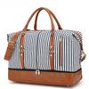 Striped Waterproof Canvas Carry-on Bag Single Shoulder Travel Bag with PU Travel Bag for Sports Wear Belt Shoe Storage