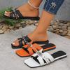 Women Slippers Fashion Flat Bottom Sandals Summer Square Head Shoes Hollow Out Casual Slippers Rubber Outsole Slides Women