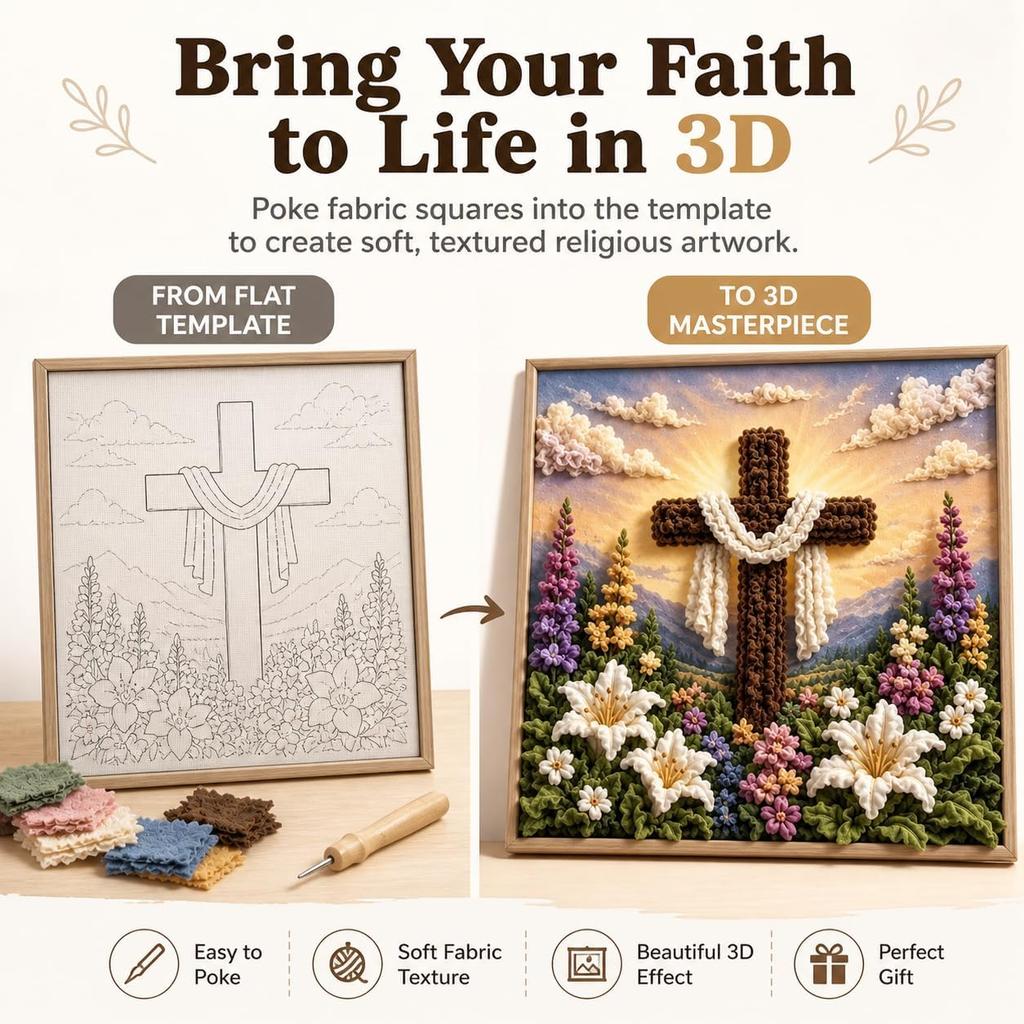 3D Christian Fabric Poke Art Kit Faith Knitting DIY Fabric Art Set Holy Night Christmas Scene