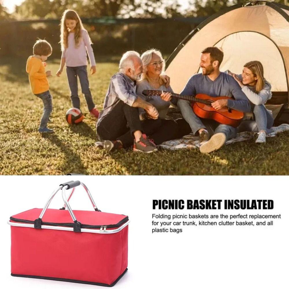Foldable Picnic Food Bag 30L Insulation Storage Basket Thermal Insulated Bag  Camping