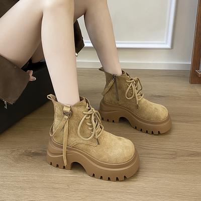 Mode Plates Plateforme Femmes Bottines Daim Mode Chaussures d'Hiver Designer Lacets Bottes de Sport 2025 Décontracté Chelsea Botas Chaussures pour Dames