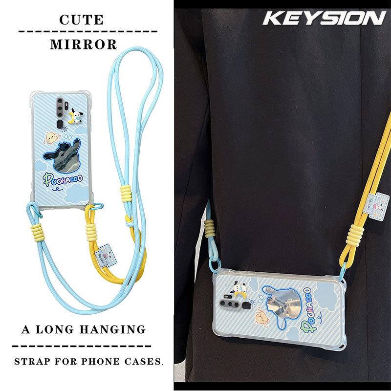 

KEYSION Crossbody Strap Phone Case for OPPO A5 2020 Cute Cartoon Long Lanyard Mirror Shockproof Cover for OPPO A9 2020 for OPPO A5 2020