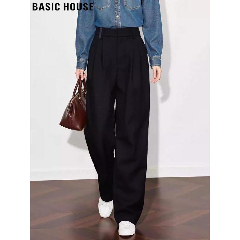 Basic House Women s High-Waist Straight Leg Commuter Trousers M