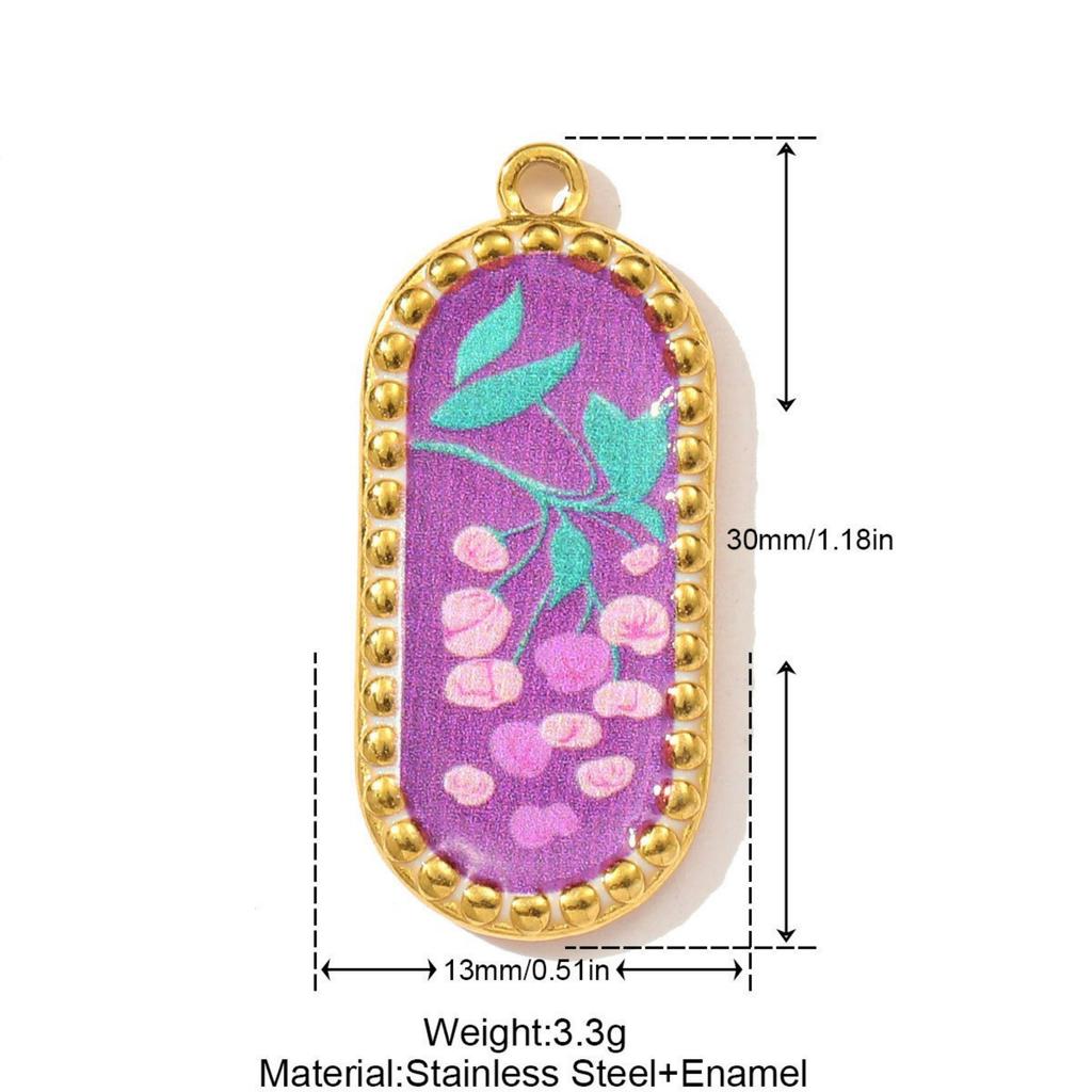 1 Piece 304 Stainless Steel Charms 18K Gold Plated Multicolor Square Pear Blueberry Oval Flowers Dragonfly Pendants Necklace DIY