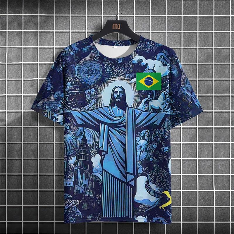 Summer Short Sleeve T Shirt For Men Women Full Print Brazil Edition Black Grey Football Jersey Shirt Men's Tshirt Top