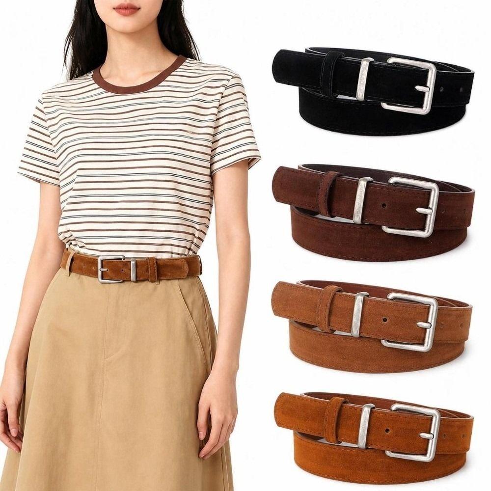 Alloy Buckle Suede Belt Faux Suede Decorative Belt Fashion Ladies Belt  Casual Outfit