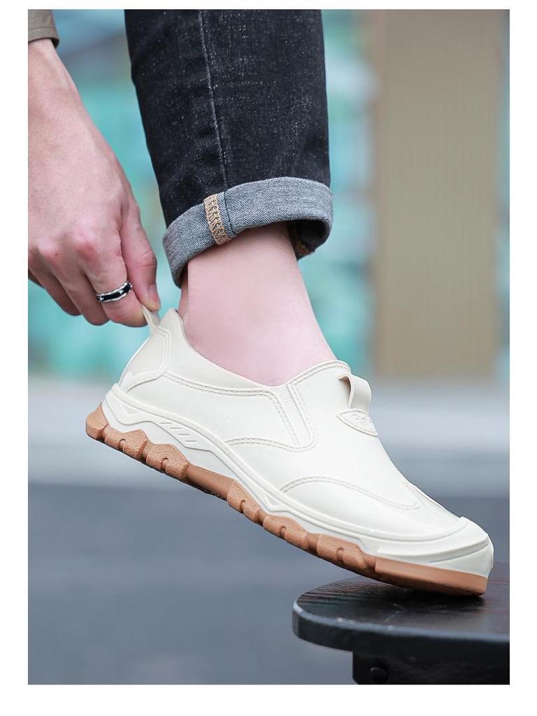 Trendy Khaki Waterproof Men's Low-Top Anti-Slip Rain Boots - Rubber Outdoor Wading Shoes