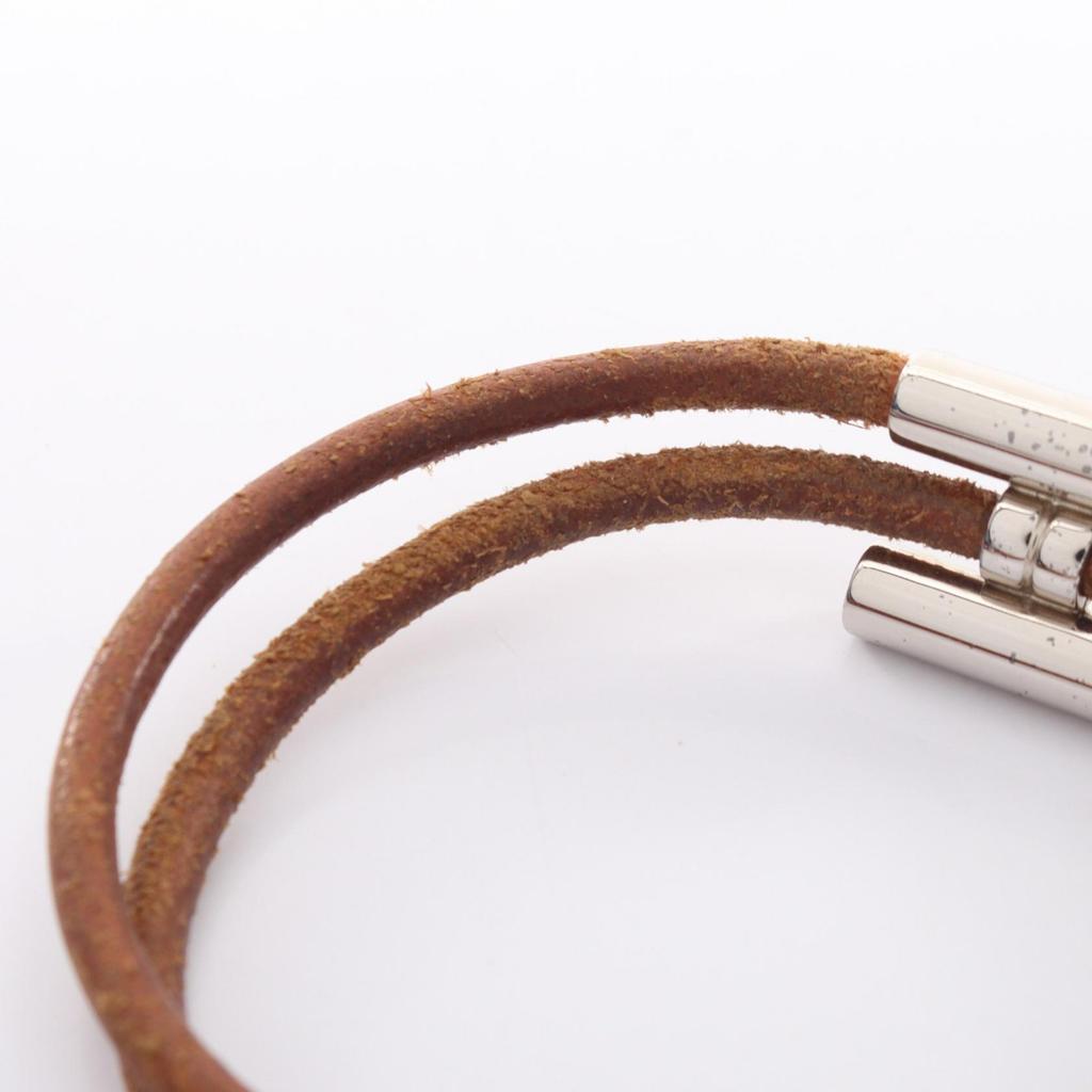 Used HERMES Tourni Tresse Bracelet Bracelet leather Stainless Steel Brown Silver Used Women