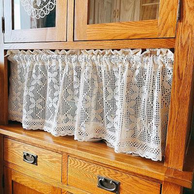 Farmhouse Rustic Short Curtain Light Filtering Vintage Sheer Lace Cabinet Curtain Boho Kitchen Dining Room Small Window Rod Pocket Crochet Curtain