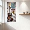 Vintage Electric Guitar & Mic Metal Tin Sign - WHERE WORDS FALL MUSIC SPEAKS Retro Musical Notes Wall Plaque for Man Cave Bar Ca
