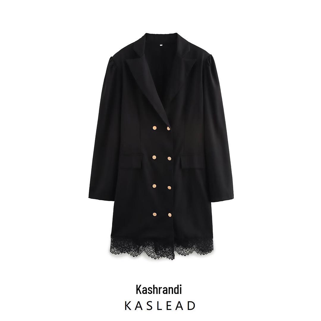 

Spring 2025 Plus Size Women s Lace Patchwork Double-Breasted Suit Dress XL чорний