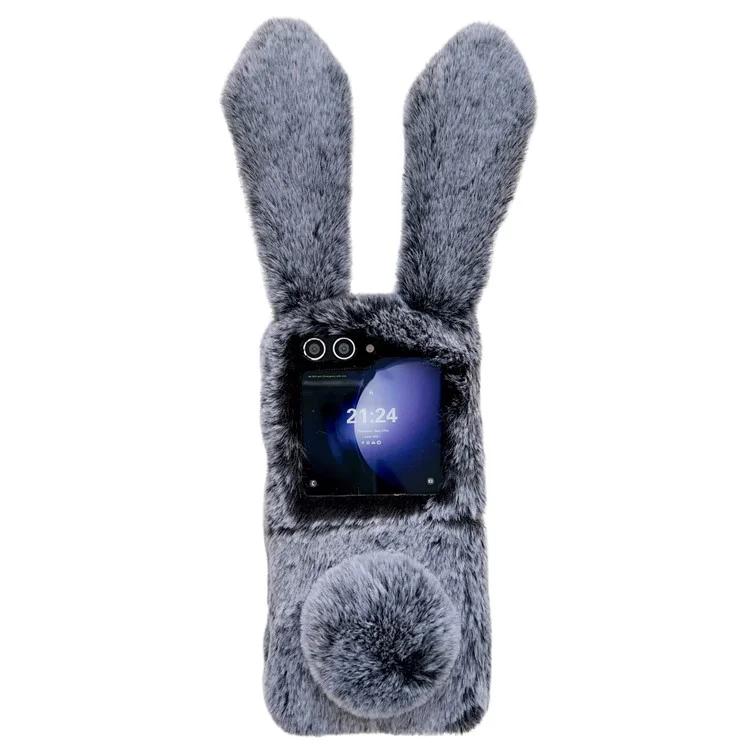 

Folding Phone Case for Samsung Galaxy Z Flip6 5G Fluffy Rabbit Ears Acrylic Cover - Blue