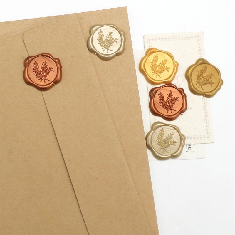 Wax Seal Labels with Adhesive Backing 60-Piece Raised Leaf Relief Stickers for Invitations, Envelopes, and Gift Packaging