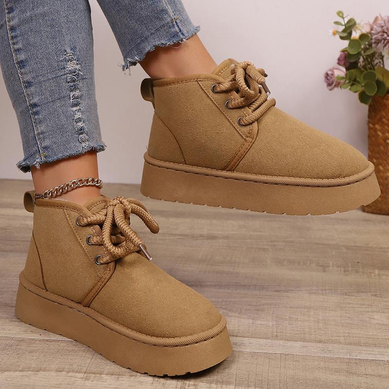 Fashion Autumn Winter Lace Up Platform Snow Boots Women Warm Thick Plush Cotton Padded Shoes Woman Comfort Thick Bottom Ankle Botas