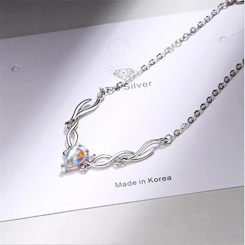Koreański 925 Srebrny Łańcuch Ogniwowy Kamień Księżycowy Jeleń Łoś Charm Regulowana Bransoletka i Bransoletka Dla Kobiet Biżuteria Bożonarodzeniowa Sl102