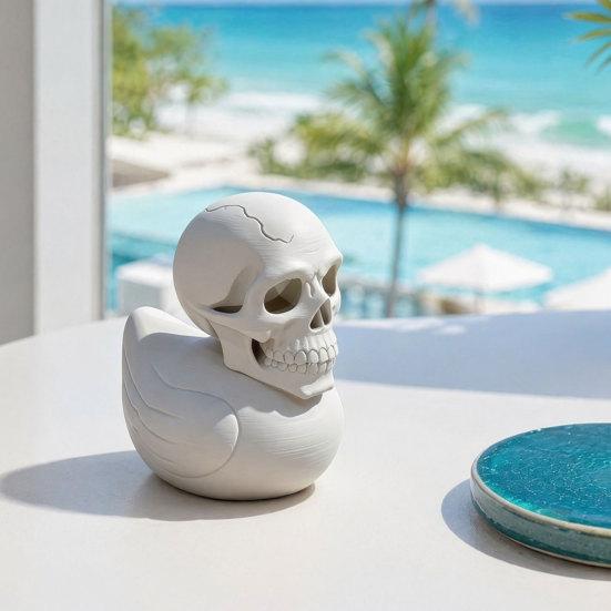 Novelty Spooky Cute Figurine 3D Printed Skull Duck Ornament, Gothic Figurine, Creative Eye-catching Desk Decoration Halloween Decor for Home