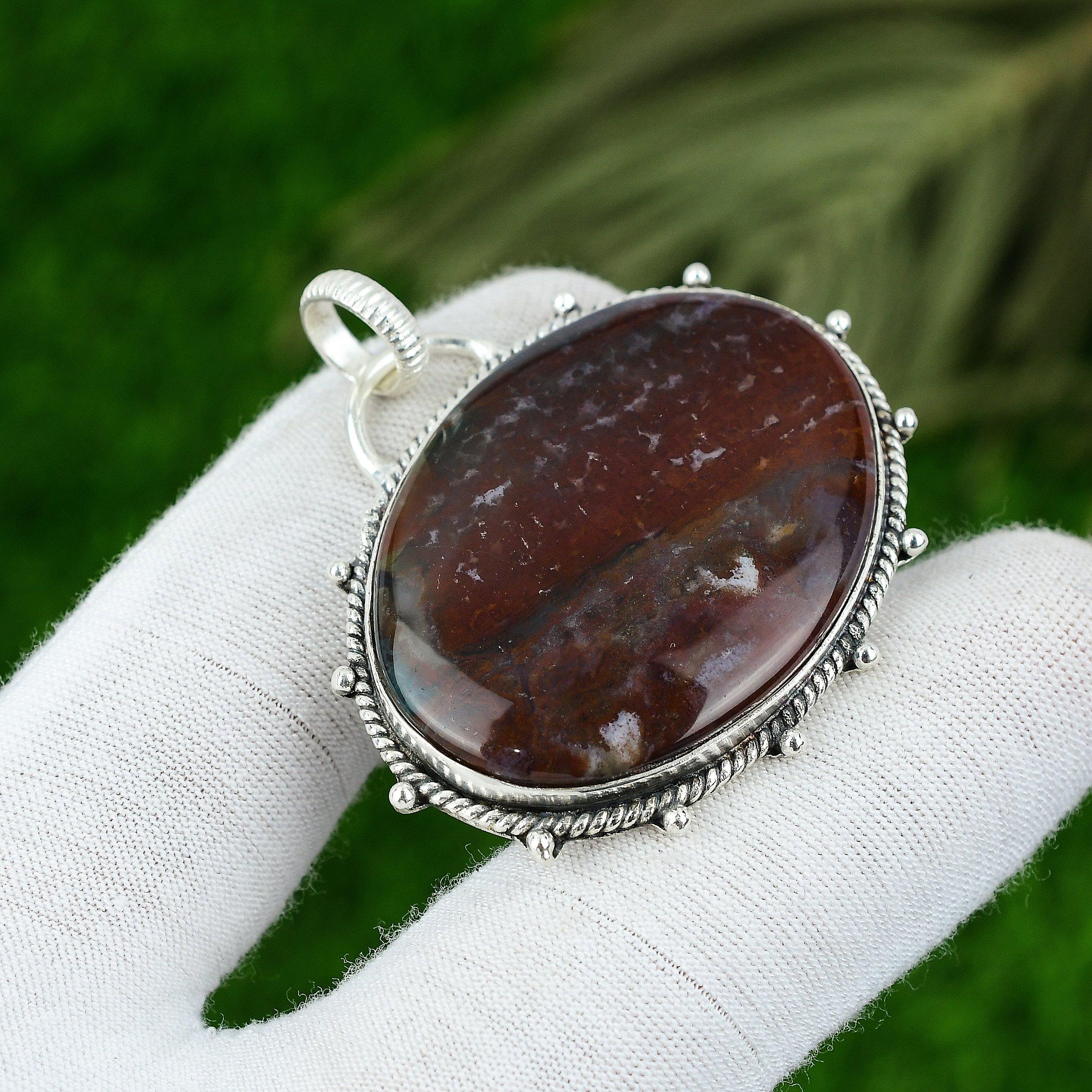 

Natural Bloodstone Gemstone Pendant Red 925 Sterling Silver Indian Jewelry