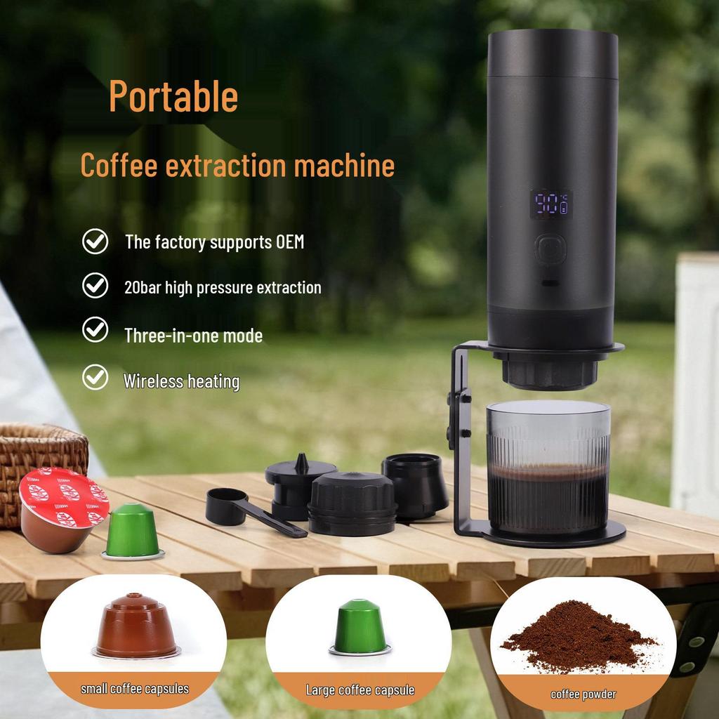 Rechargeable Portable Electric Coffee Maker - Automatic Pump & Heating for Outdoor Use with Capsules
