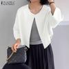 ZANZEA Women Casual Round Neck 3/4 Sleeve Loose Cardigan Summer Blouse