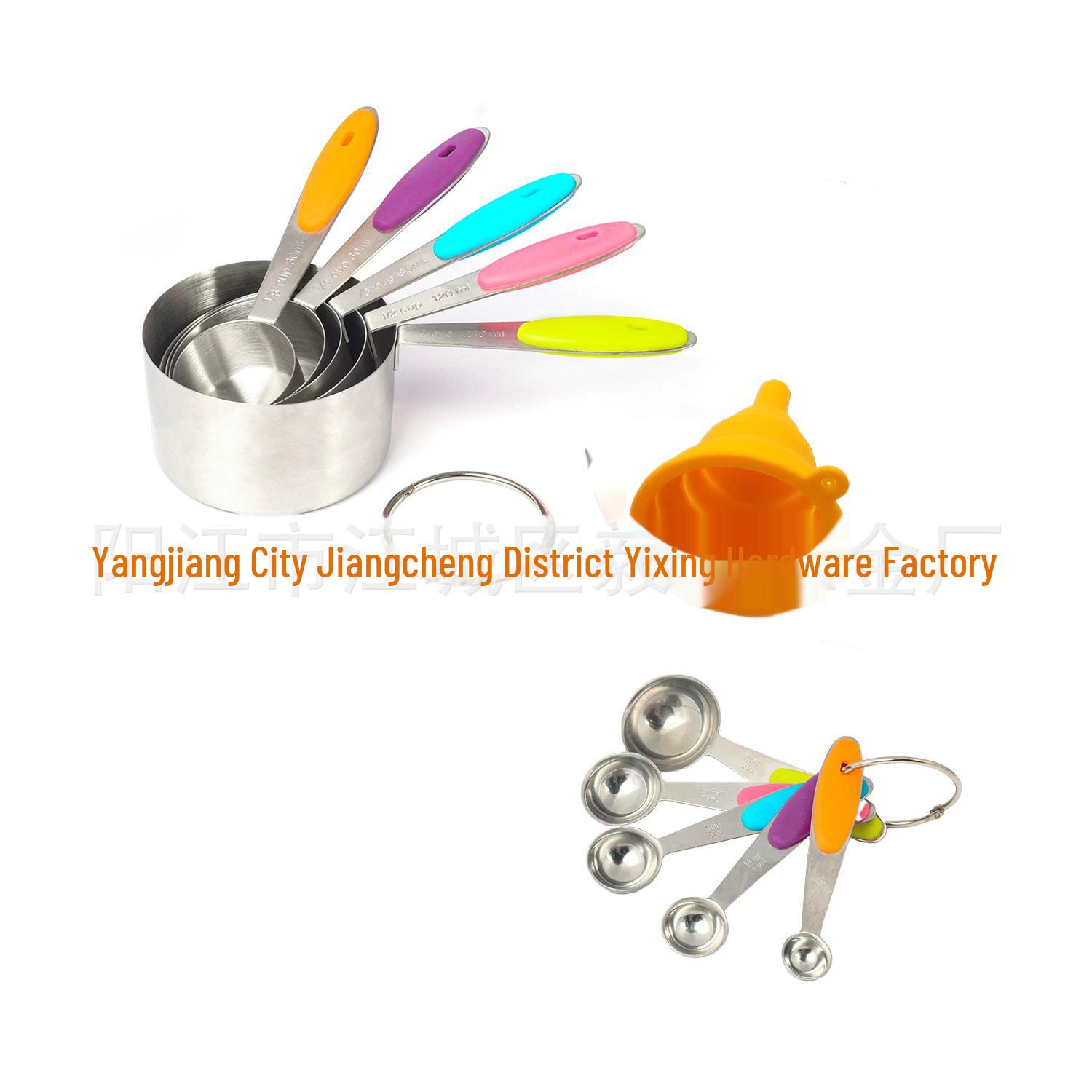 

Набор из 10 мерных стаканов и ложек из нержавеющей стали с силиконовыми ручками