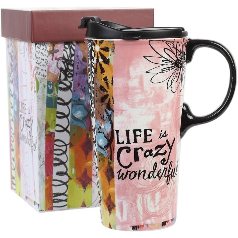 Tall Ceramic Travel Mugs 17 Oz. Sealed Lid With Color Box and Handle Coffee Cup