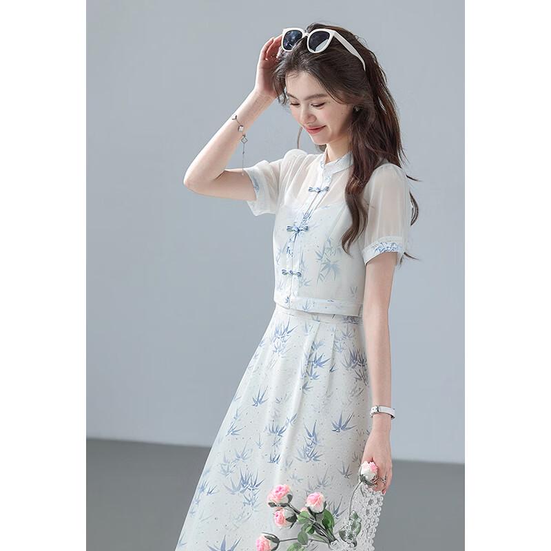 VICTORIA&VERA New Chinese Style Chiffon Jacket & Dress Set