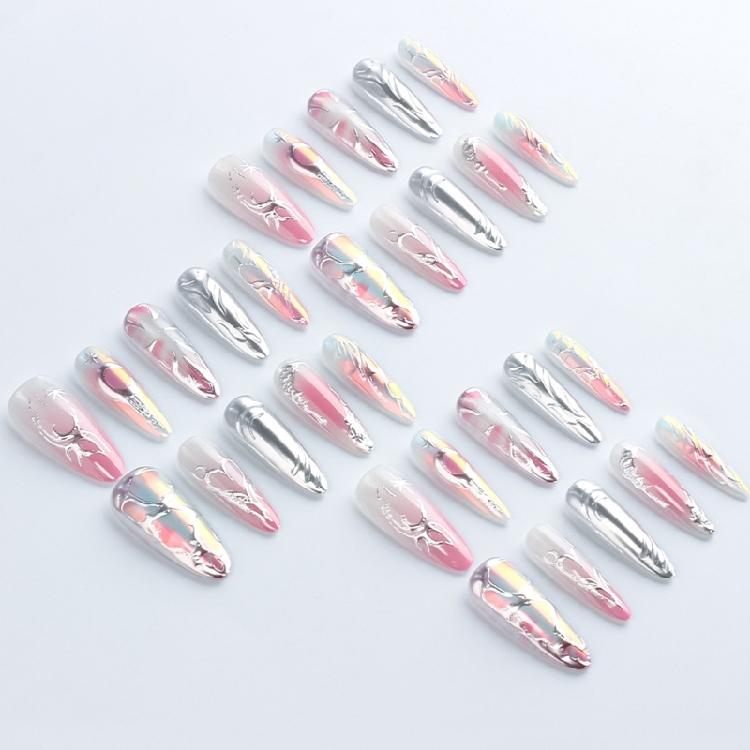 Professional Length Chrome Glittering Nail 30pcs Silver Press On Tips Long Stilettos Style ABS Practical Salon Manicure