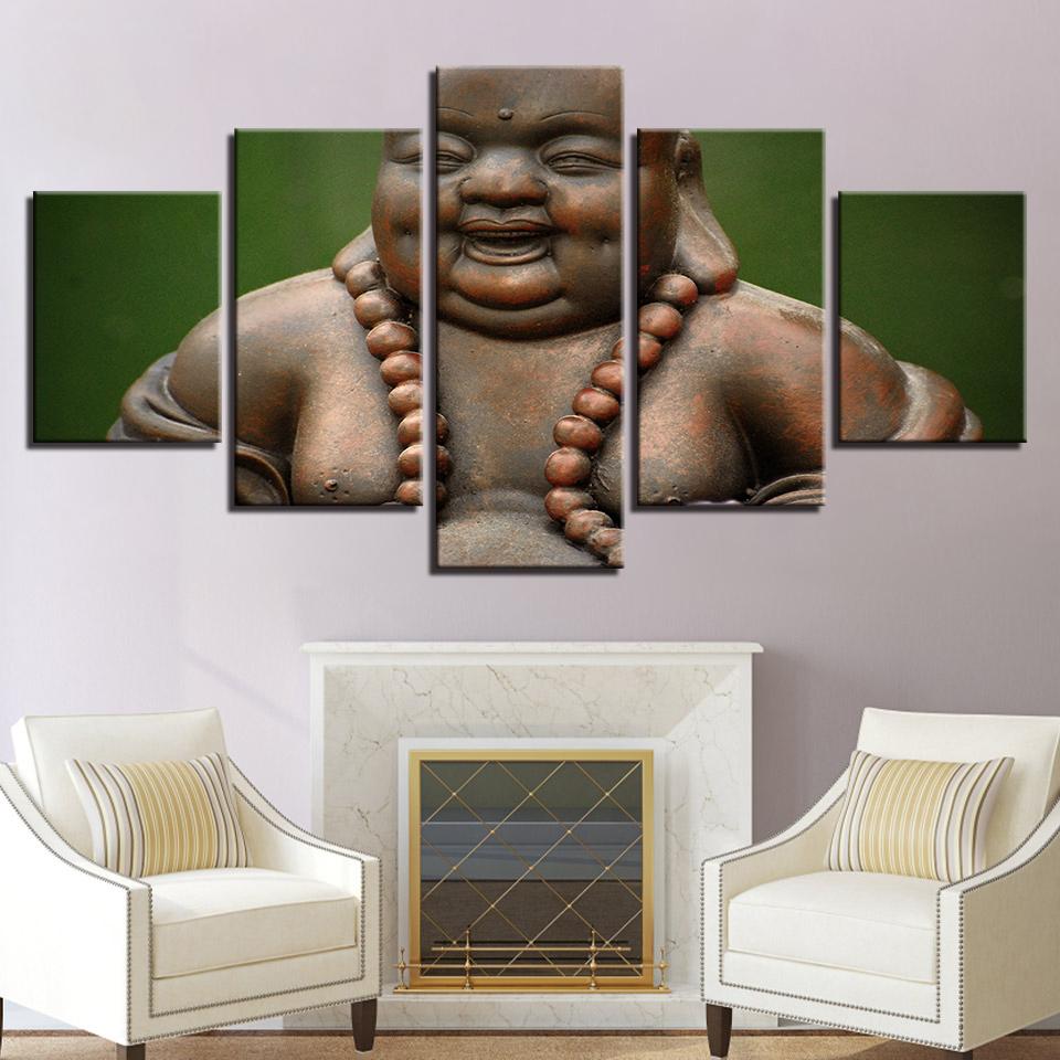 

Модульные постеры с изображениями, современное HD настенное искусство, 5 панелей, улыбающееся лицо Будды, украшение для дома, гостиная, печатная картина, холст, рамка