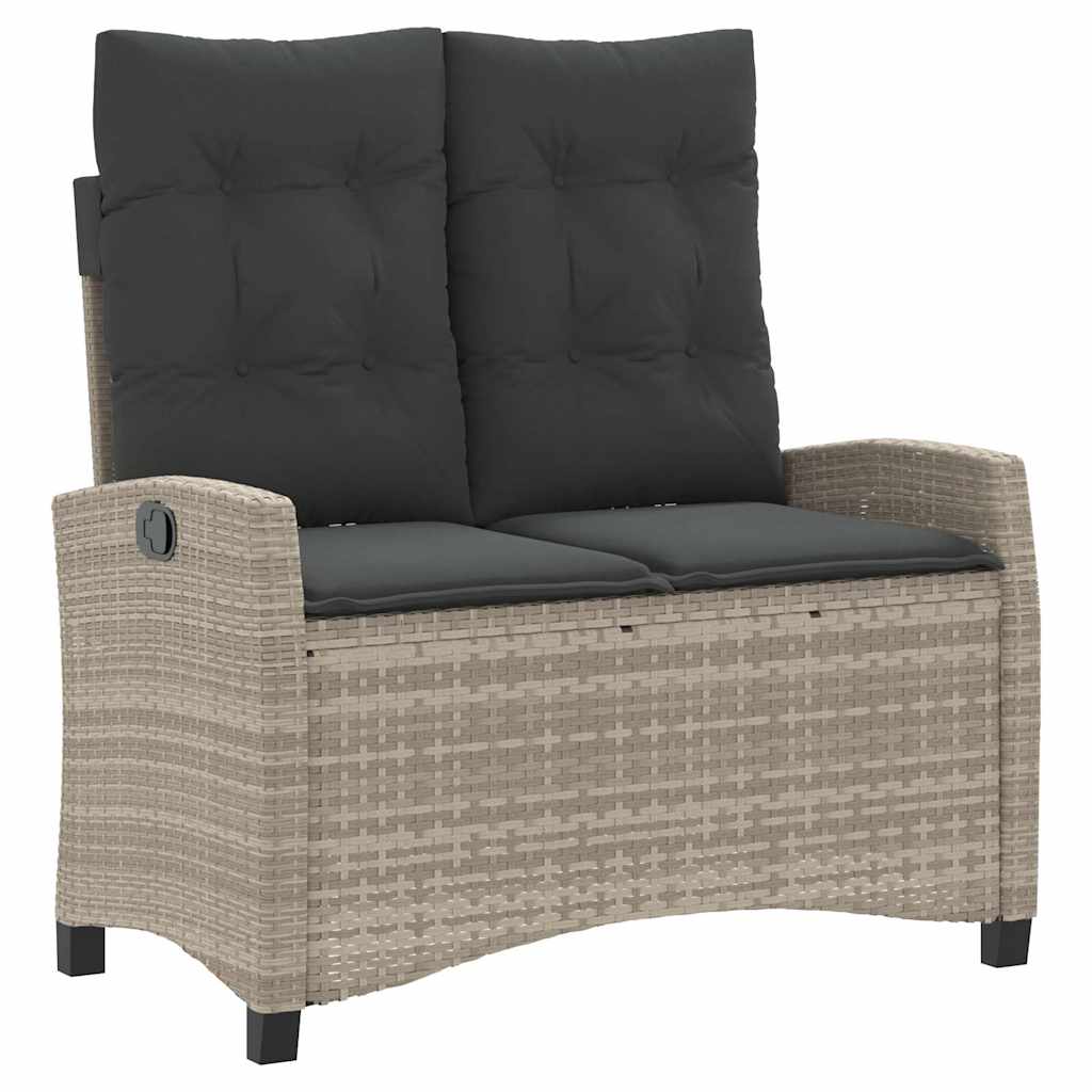 Adjustable Garden Bench with Cushions Light Grey Poly Rattan