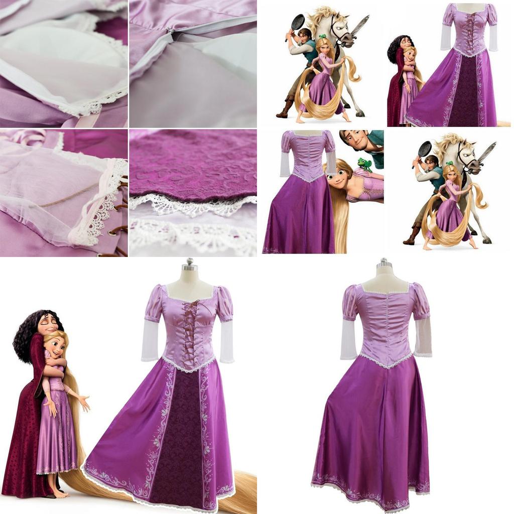Cadılar Bayramı Partileri İçin Zarif Yetişkin Masal Prensesi Tangled Rapunzel Cosplay Kostümü